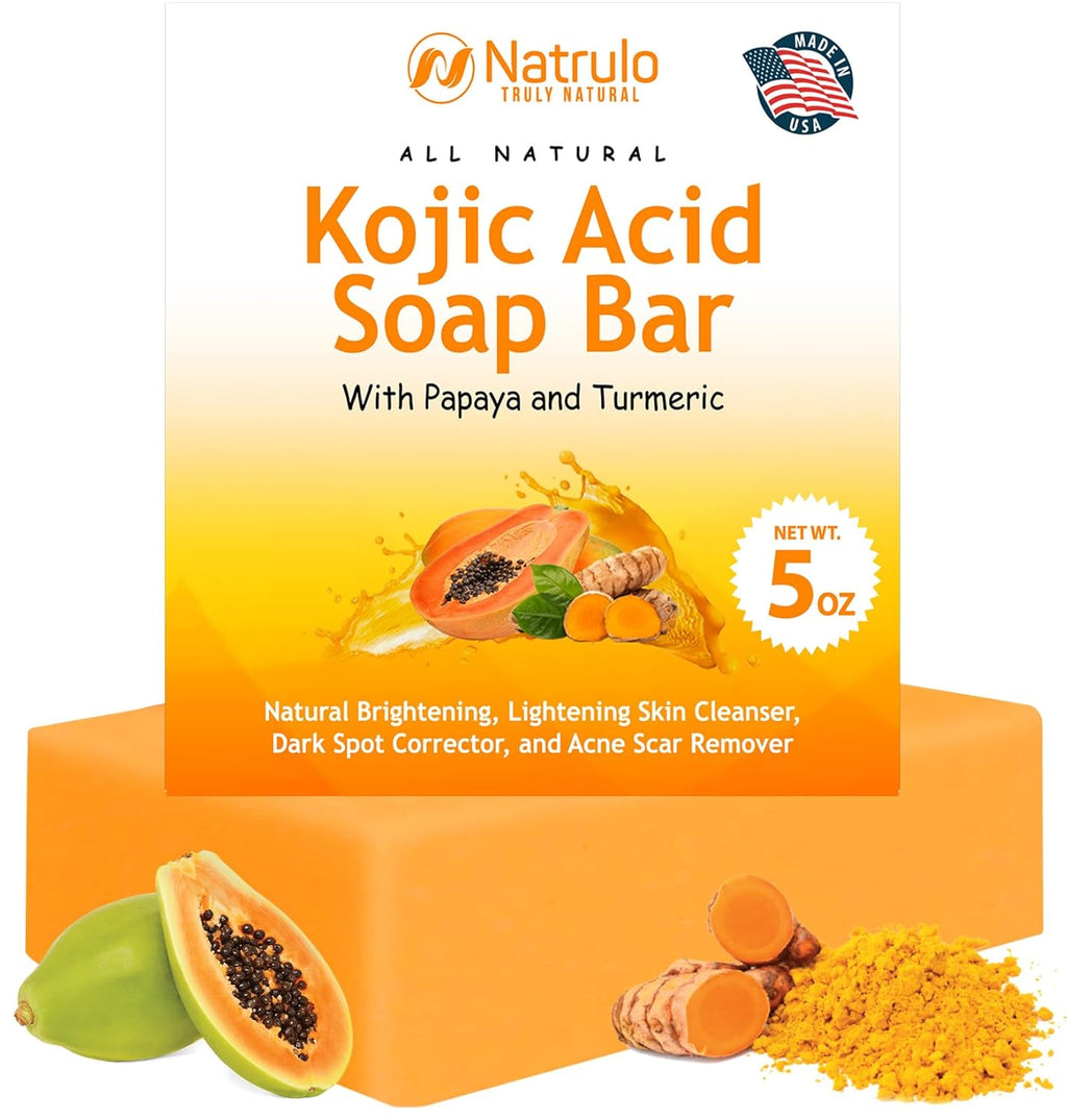 Kojic Acid Soap for Hyperpigmentation – Skin Brightening Kojic Papaya Face and Body Wash – Kojic Soap Bar Reduces Acne, Scars, and Evens Skin Tone – Turmeric Cleanser for All Skin Types Made in USA