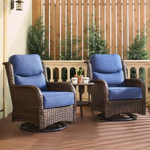 Luxury Patio Furniture Set 7PCS Wicker Conversation Set with Blue Cushions J5390