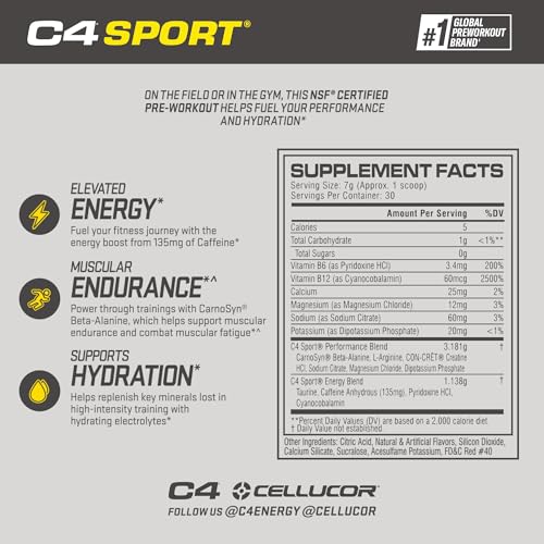 Cellucor C4 Sport Pre Workout Powder Watermelon, NSF Certified for Sport, 30 Servings P484457