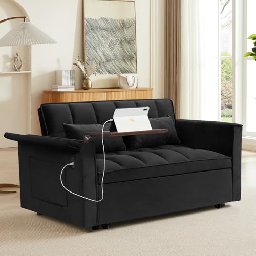 WIIS' IDEA Convertible Sofa Bed 3-in-1 Velvet Sleeper with Adjustable Backrest, Gray L188547