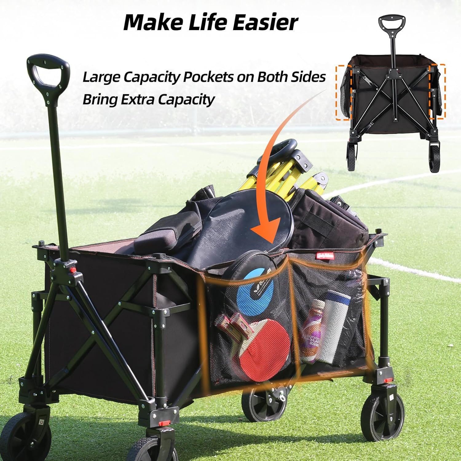Collapsible Folding Utility Wagon Cart for Outdoor Camping (Black) K825643