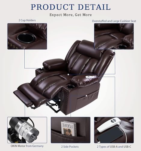 Large Power Lift Chair Recliner for Elderly with Heat and Massage, Dark Brown W500