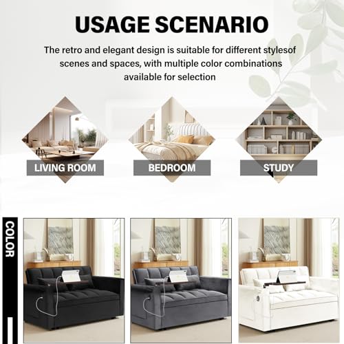 WIIS' IDEA Convertible Sofa Bed 3-in-1 Velvet Sleeper with Adjustable Backrest, Gray L188547
