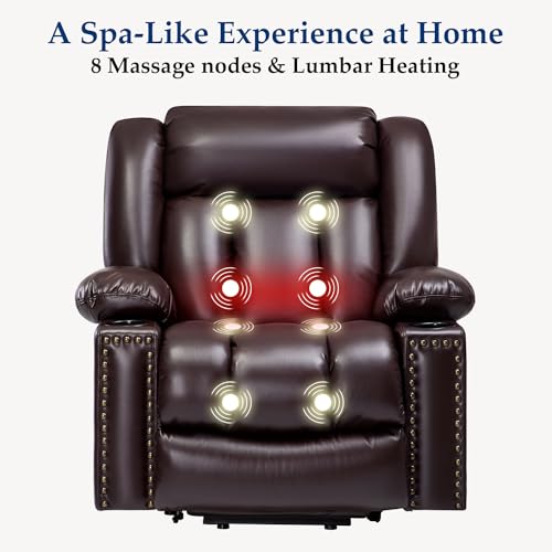 Large Power Lift Chair Recliner for Elderly with Heat and Massage, Dark Brown W500