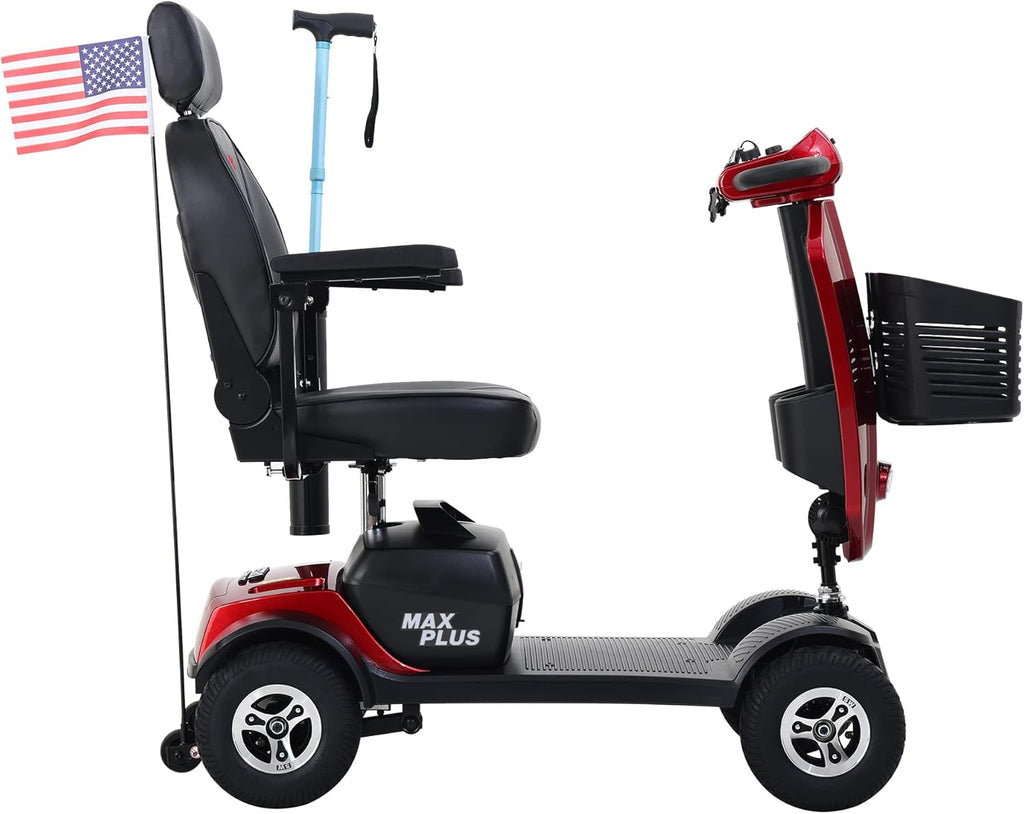 Electric Mobility Scooter for Seniors Adults 4-Wheel Folding Travel Scooter with Extended Battery and Basket, Red G8869