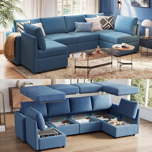 LINSY HOME Modular U Shaped Sectional Sofa with Storage, Blue M8981