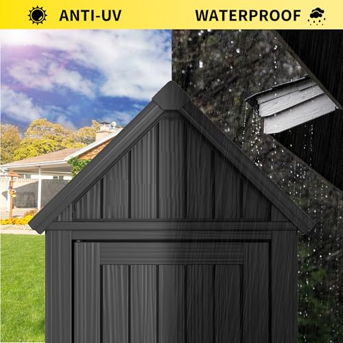 Outdoor Resin Storage Shed with Removable Shelves and Lock Ring, Black S55288