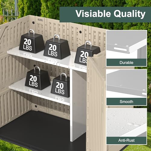 60 Cu.Ft Vertical Outdoor Storage Shed, All-Weather Resin Cabinet, Lockable, Khaki A6694