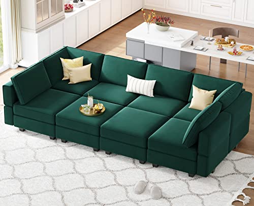 Belffin Modular Velvet Sectional Sofa with Chaise Lounge and Storage, Grey T418154