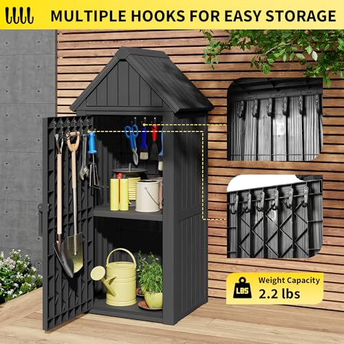 Outdoor Resin Storage Shed with Removable Shelves and Lock Ring, Black S55288