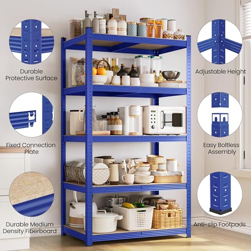 Yaheetech 5-Tier Heavy Duty Garage Shelving Unit, Adjustable Metal Storage Rack, Blue J339478