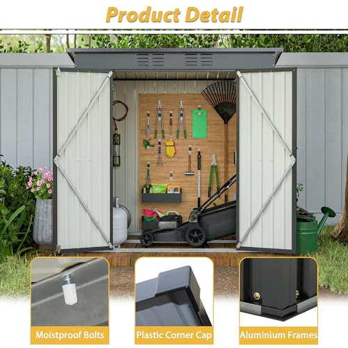 Outdoor Storage Shed 6x4 Ft, Heavy-Duty Resin Tool Shed with Lockable Doors Z7258