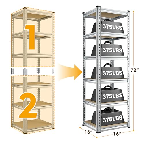 REIBII Storage Shelves 6 Tier Heavy Duty Metal Shelving, Adjustable, 2250LBS A7728