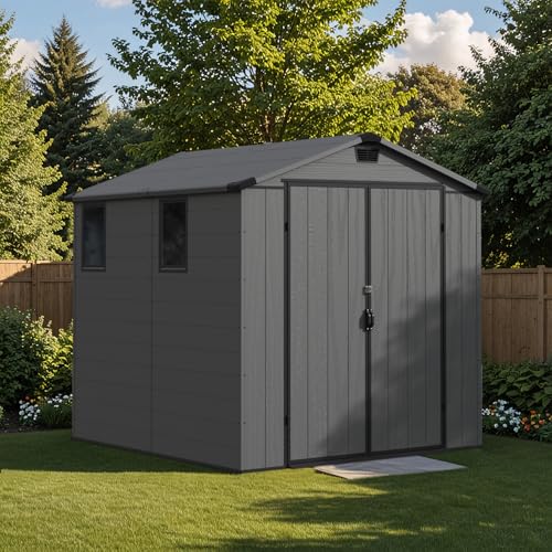 Patiowell 6 x 8 FT Plastic Outdoor Storage Shed with Floor, Dark Grey O60190