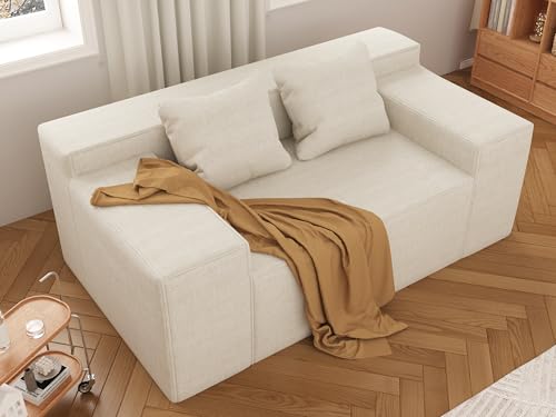 Modern Loveseat Sofa Couch in a Box with 2 Pillows, Cat-Scratch Resistant Linen, Grey F539394