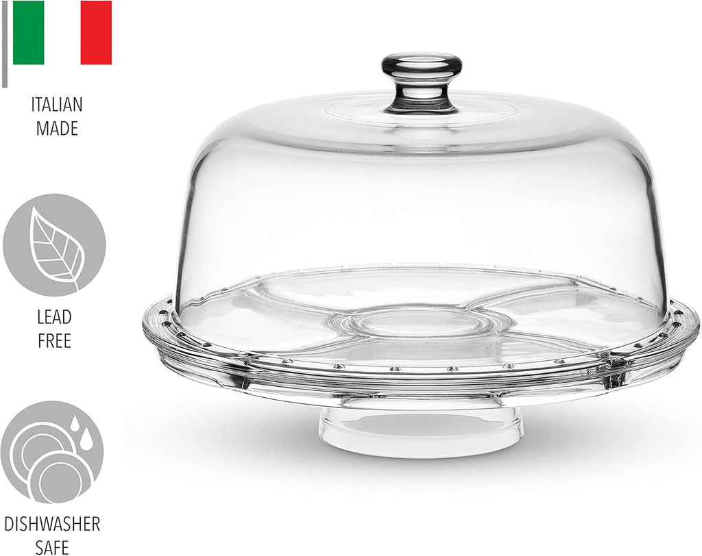 Godinger Crystal Glass Cake Stand with Dome Lid, Made in Italy W473