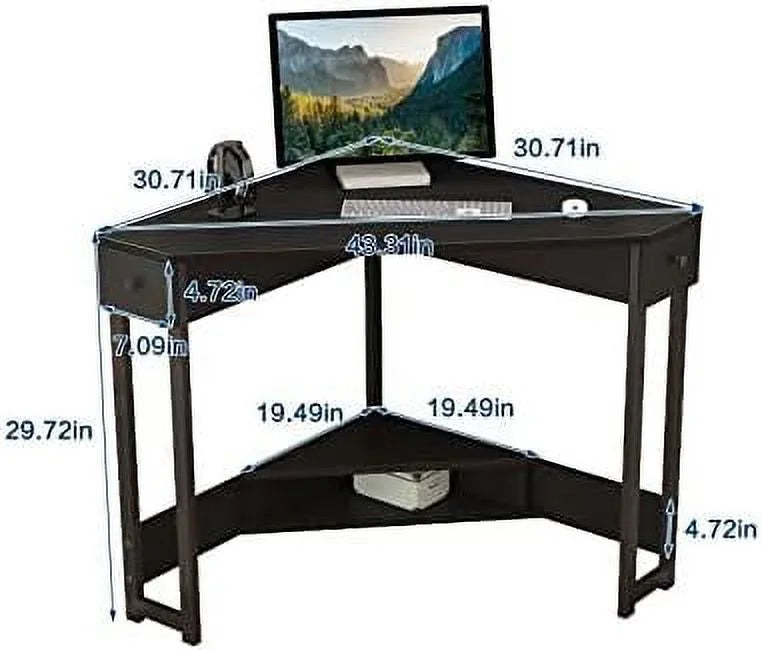 YZboomLife Corner Desk 31.5 Inch Triangle Computer Desk with Drawer for Small Space E19837