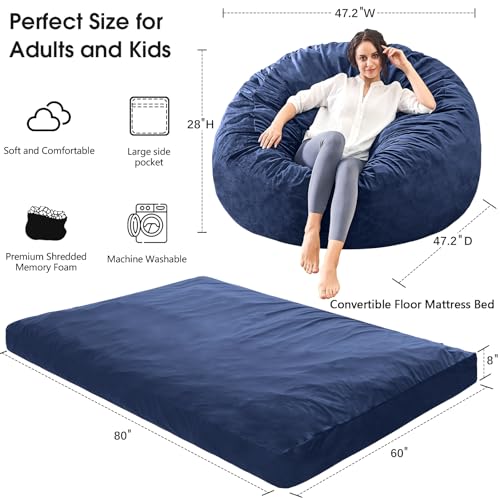 Giant Bean Bag Chair for Adults Convertible Bed with Microfiber Cover Charcoal G62613