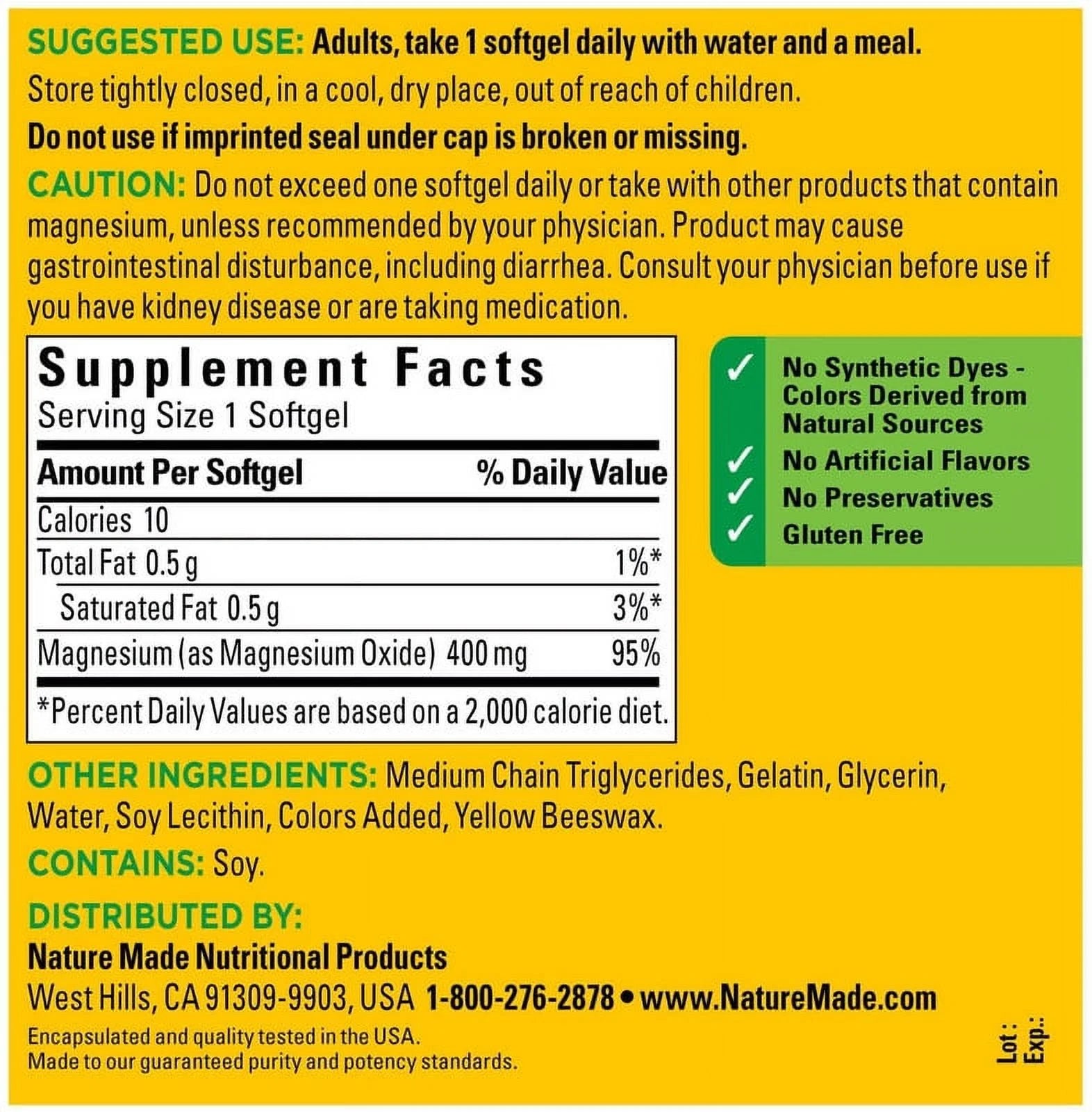 Nature Made Extra Strength Magnesium 400 mg Softgels U792