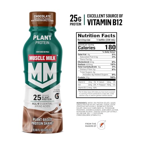 Muscle Milk Plant Based Protein Shake, Vanilla Caramel, 11.16 Fl Oz, 12 Pack C445