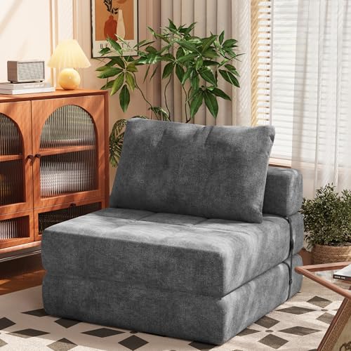 Homall Folding Sofa Bed with Headrest & Lumbar Pillow, Chenille Fabric, White M9437