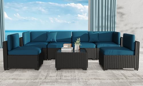 KIGOTY Patio Furniture Set 7 Pieces Outdoor Sectional Sofa with Cushions and Glass Coffee Table B60021