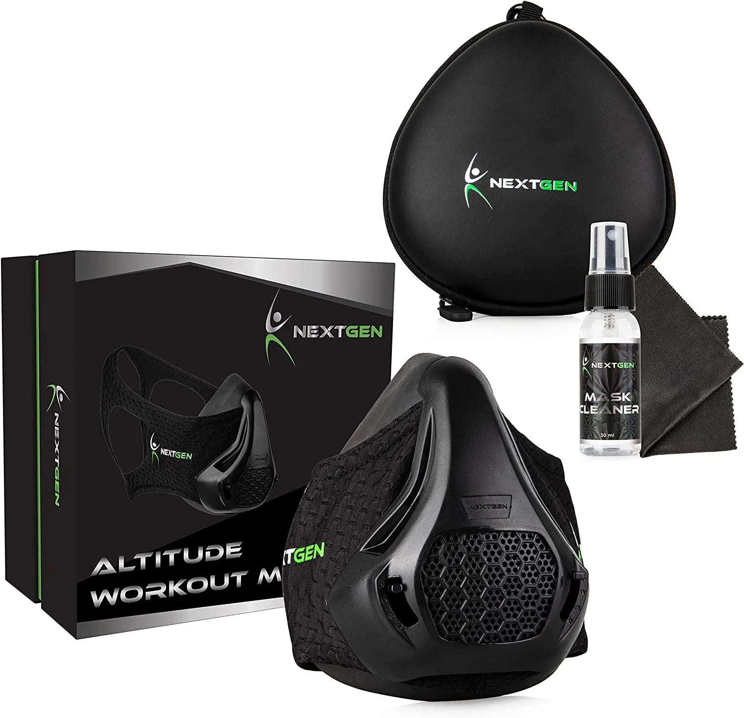 NEXTGEN Altitude Workout Mask Cardio Breathing Trainer with 8 Replaceable Carbon Filters Black Z45297