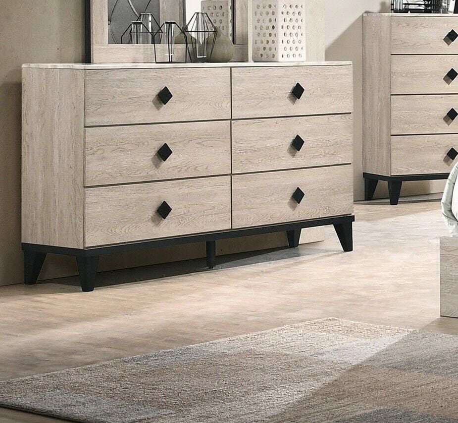 Transitional Cream Dresser Mirror Nightstands Chest 5pc Bedroom Set R373
