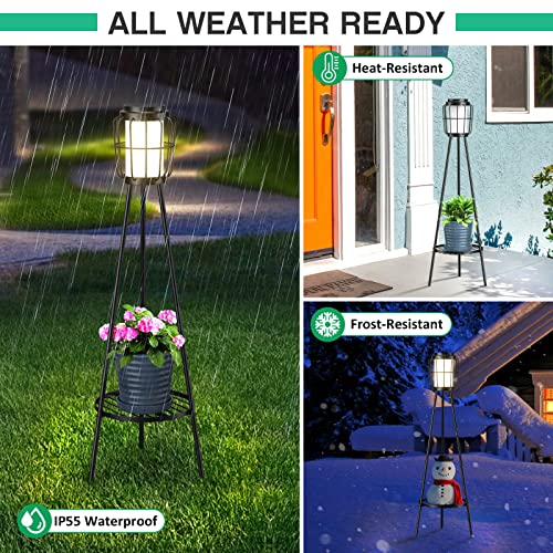 2 Pack Solar Lights Outdoor with Plant Stands - Metal Tripod Patio Decor M835880