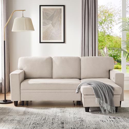 RedLemon 80” L-Shaped Sleeper Sofa Bed with Storage Chaise, Beige B354