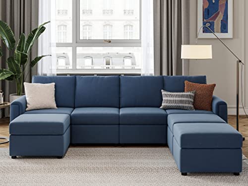 LINSY HOME Modular U Shaped Sectional Sofa with Storage, Blue M8981