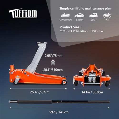 Bonnlo 3 Ton Low Profile Floor Jack, Hydraulic for Garage & Workshop Z1624
