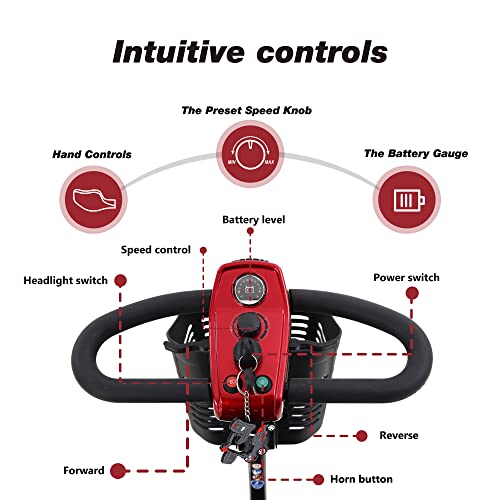 Electric Mobility Scooter for Seniors and Adults, 300 LBS Capacity, Red M66458