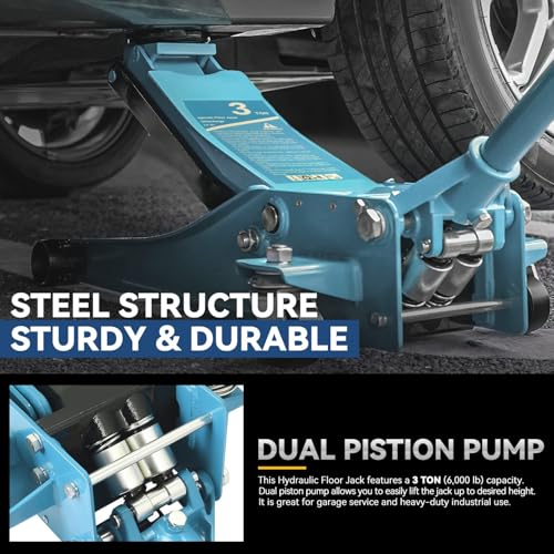 Auto Dynasty 4 Ton Low Profile Floor Jack, Heavy Duty Steel Hydraulic, Yellow B7990