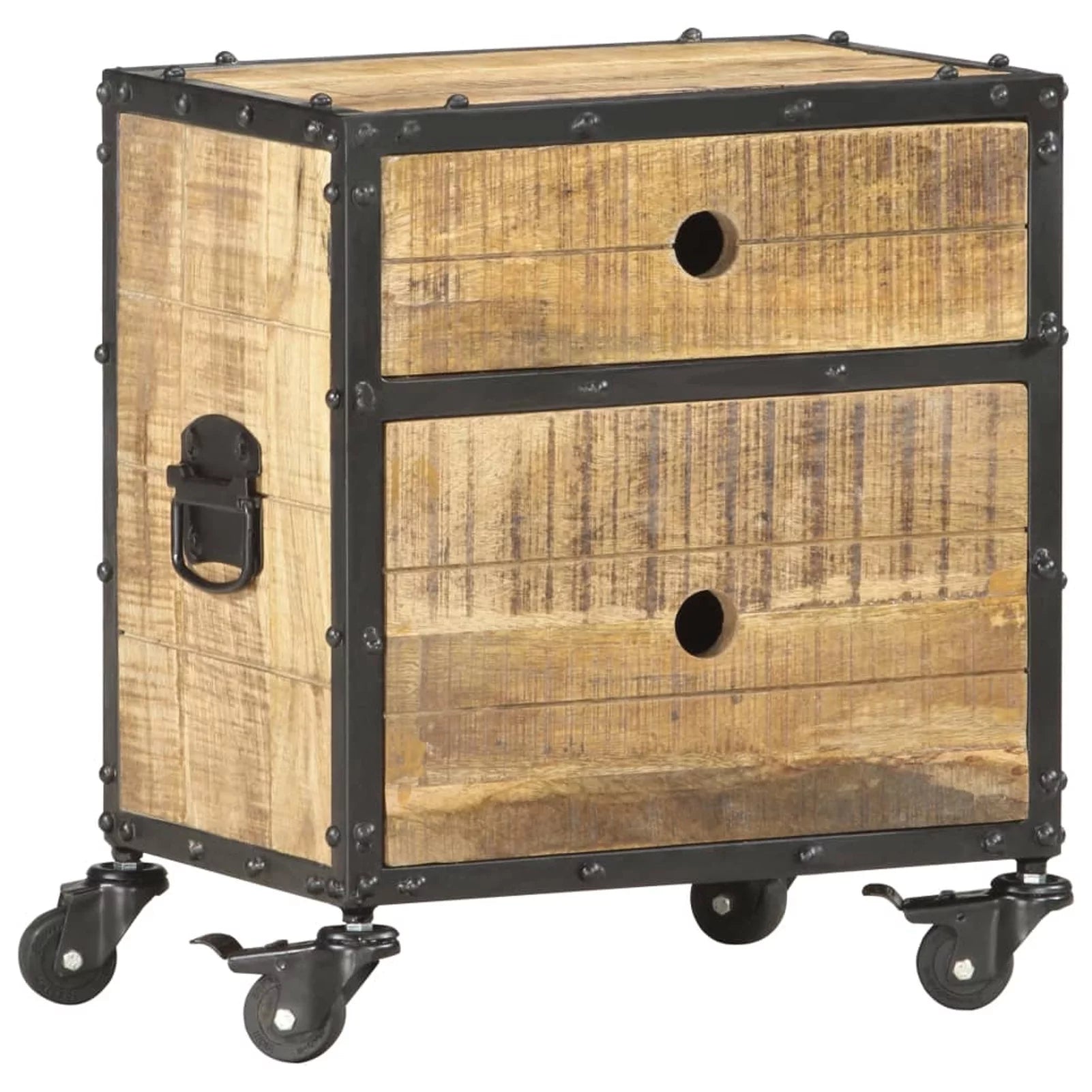 Anself Bedside Cabinet with 2 Drawers and Wheels, Mango Wood Nightstand L250649