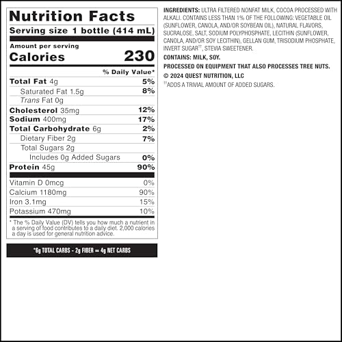 Quest Nutrition Chocolate Protein Shake, 45g Protein, 12 Count O25975