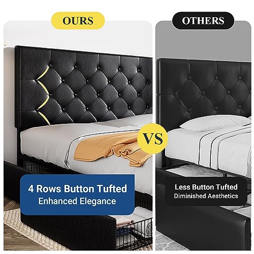 Allewie Upholstered Queen Platform Bed Frame with 4 Drawers and Headboard, Light Grey A922