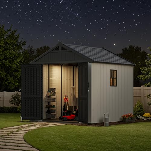 Patiowell 8 x 12 FT Plastic Outdoor Storage Shed with Floor, Window and Lockable Door F41822
