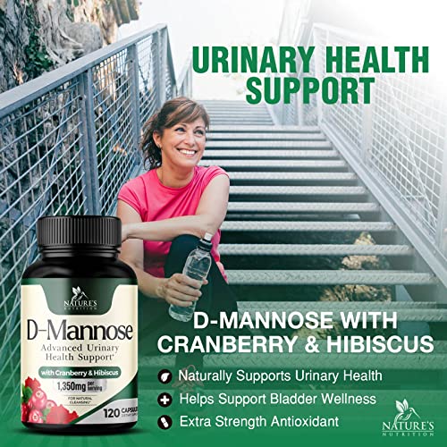 D-Mannose & Cranberry Extract 1350mg, Urinary Tract Health Support, Non-GMO, Vegan - 180 Capsules U539