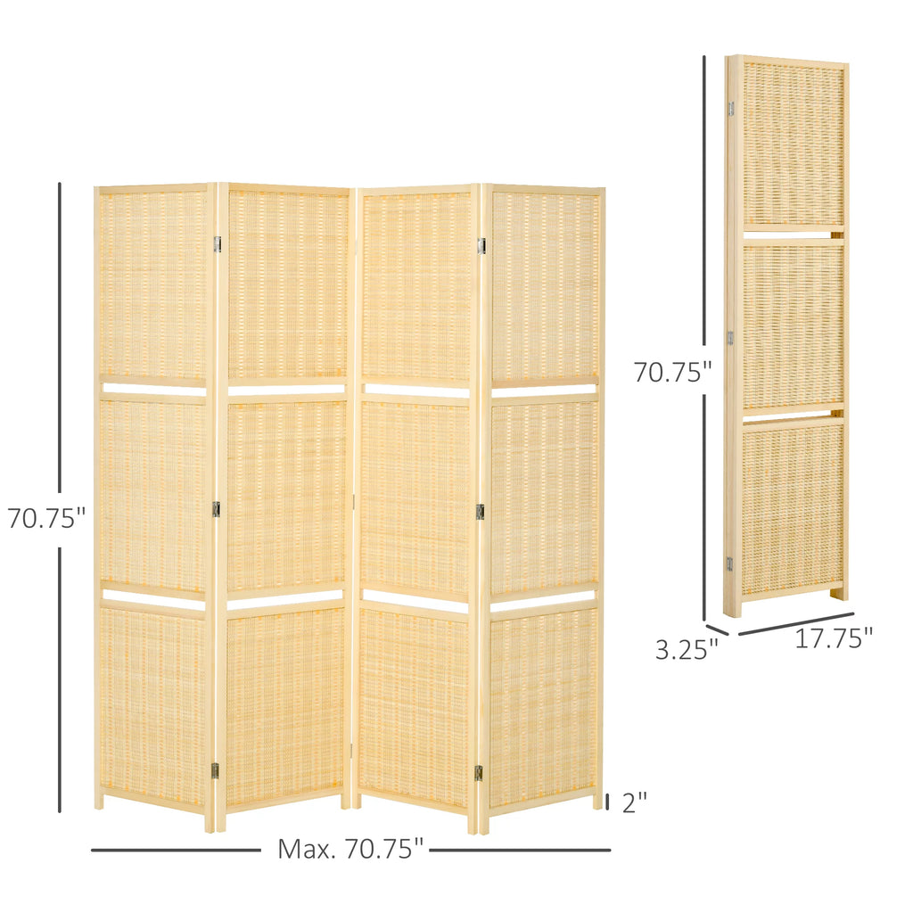 HOMCOM 4-Panel Folding Bamboo Room Divider with Storage Shelves, 6 Ft, Natural Wood H7331