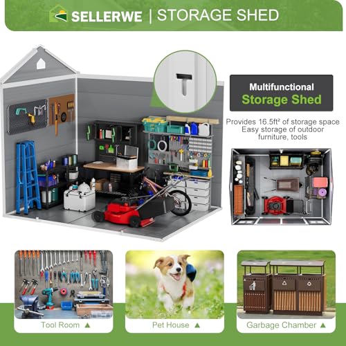 8x6x7 FT Resin Storage Shed, Waterproof Outdoor Tool Shed with Floor, Dove Grey C693740