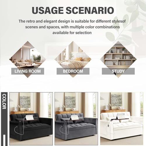 WIIS' IDEA Convertible Sofa Bed 3-in-1 Velvet Sleeper with Adjustable Backrest, Gray L188547