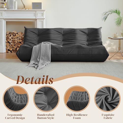 Bean Bag Chair for Adults Suede Microfiber Fireside Floor Chair 3-Seater Beige F151744