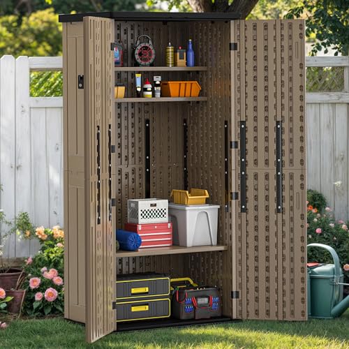 YITAHOME Outdoor Storage Cabinet with 2 Shelves, Waterproof Resin, Lockable, Dark Gray N641