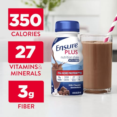 Ensure Plus Milk Chocolate Nutrition Shake with Fiber, 8 fl oz, 24 Pack Y704782