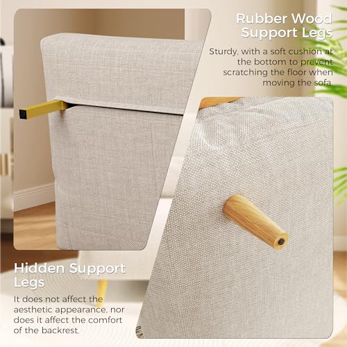 Convertible Chair Bed Sleeper for Adults with Wooden Arms, Linen G638