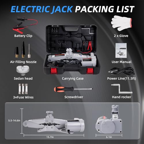 STANDTALL Electric Car Jack 3T 12V Scissor Floor Jack Set for Sedans and SUV Y29463