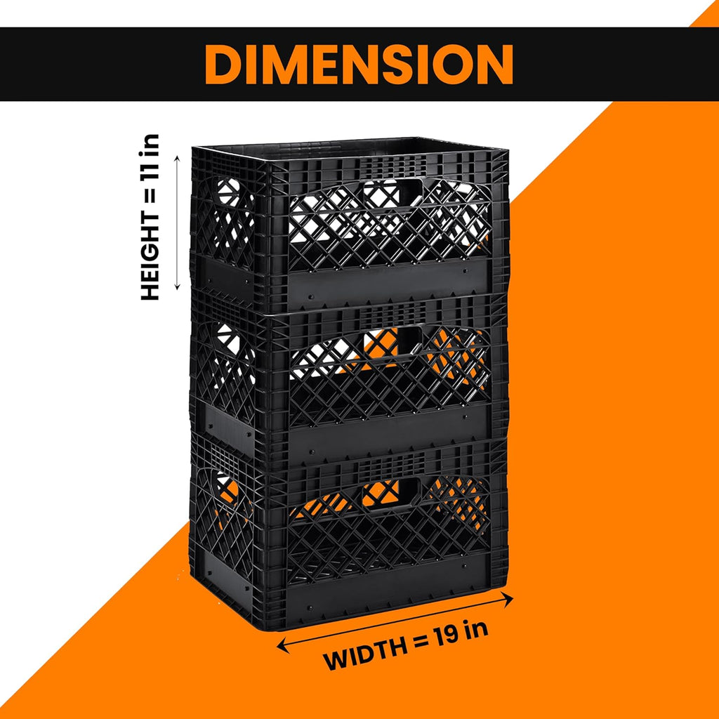 24QT Heavy-Duty Plastic Milk Crate, Black J19981