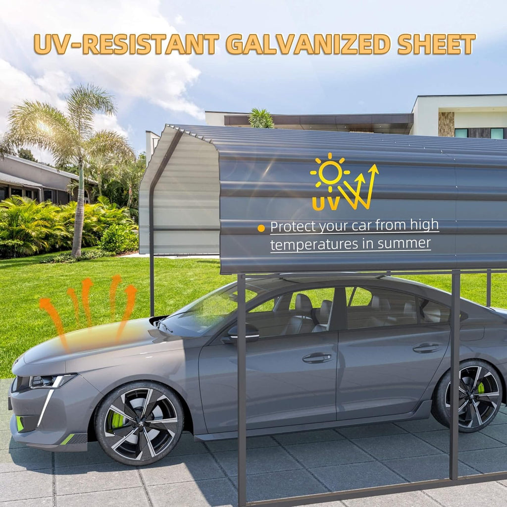 12'x20' Heavy Duty Metal Carport with Galvanized Steel Roof for 2 Car E840