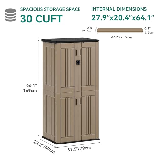 YITAHOME Outdoor Storage Cabinet with 2 Shelves, Waterproof Resin, Lockable, Dark Gray N641